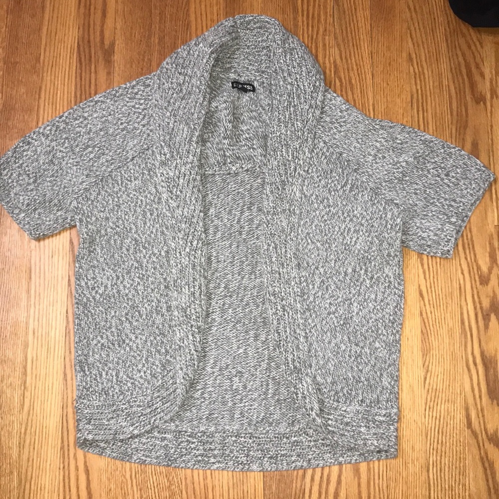 grey short sleeve sweater cardigan